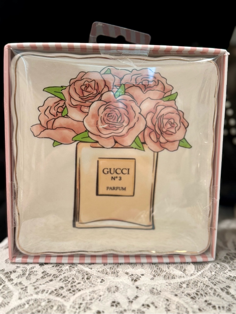 Fashion N°3 Parfum Decorative Trinket Dish - Pink Roses